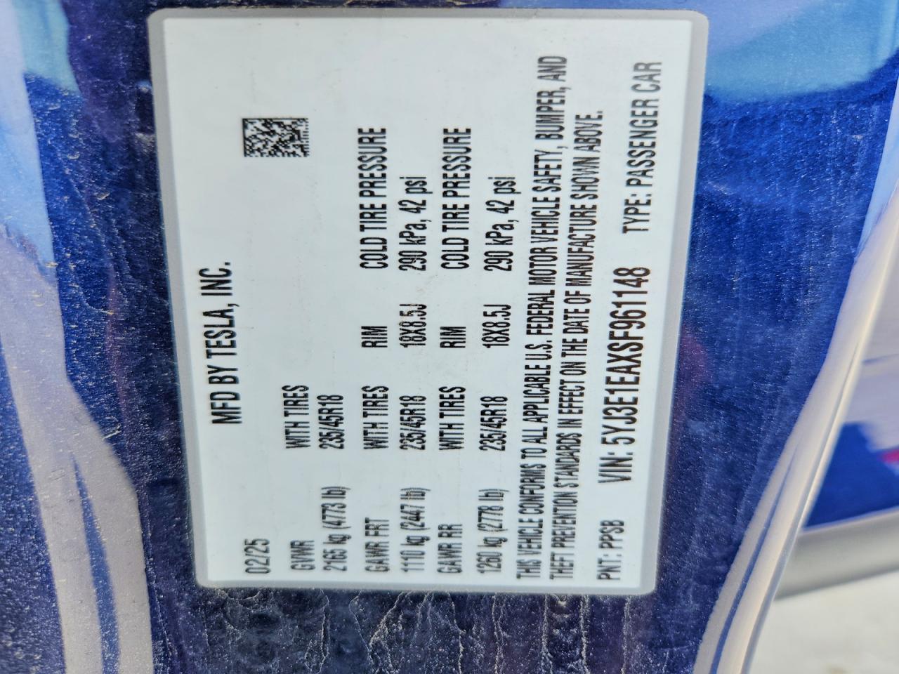 2025 TESLA MODEL 3
