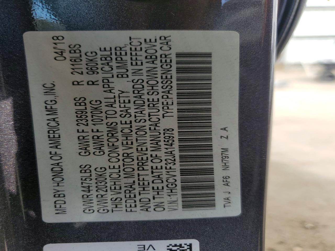 2018 HONDA ACCORD