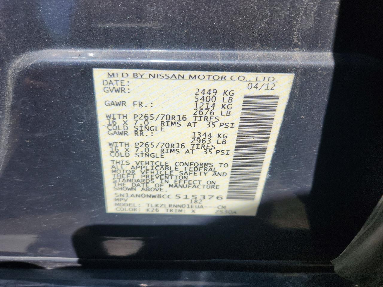 2012 NISSAN XTERRA