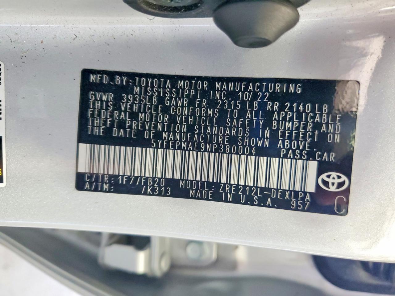 2022 TOYOTA COROLLA