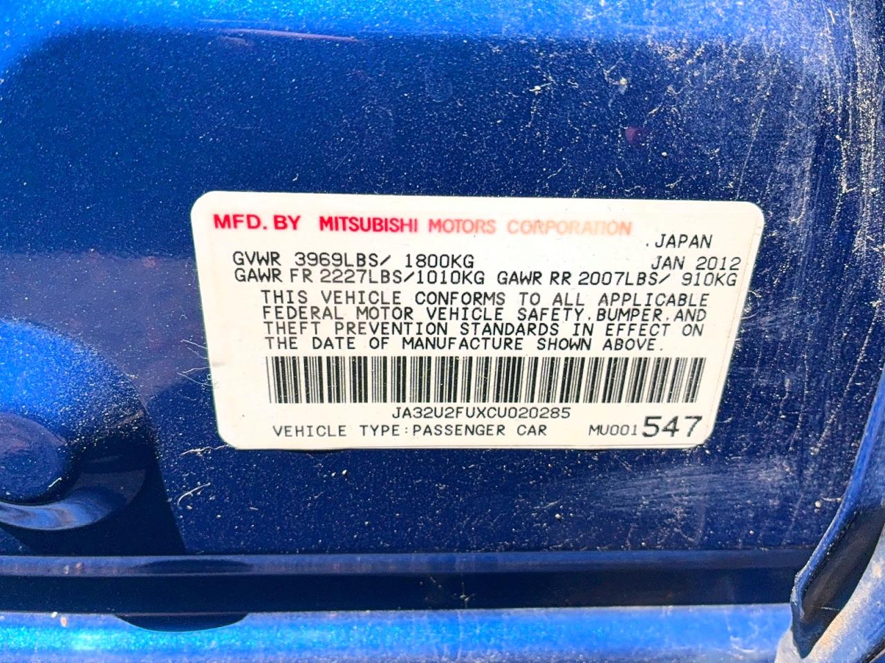 2012 MITSUBISHI LANCER
