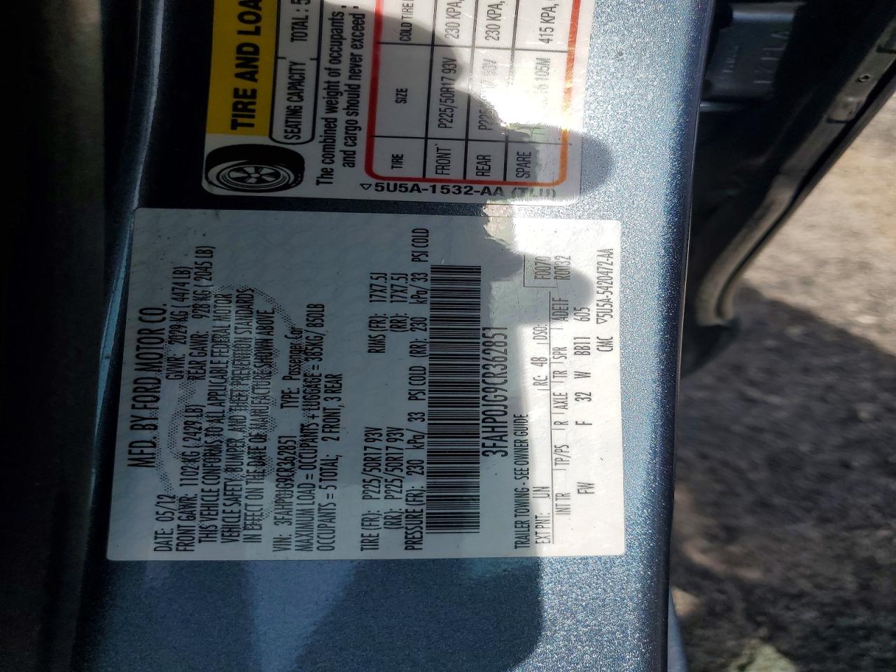2012 FORD FUSION