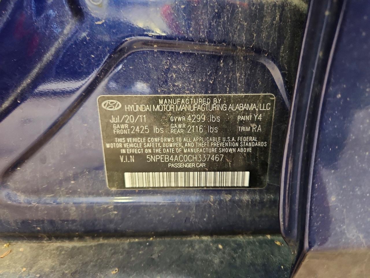 2012 HYUNDAI SONATA