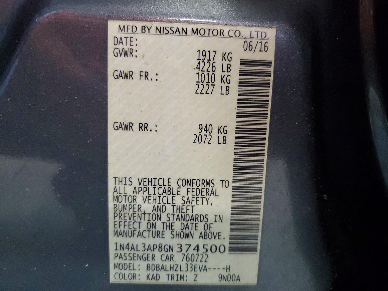 2016 NISSAN ALTIMA