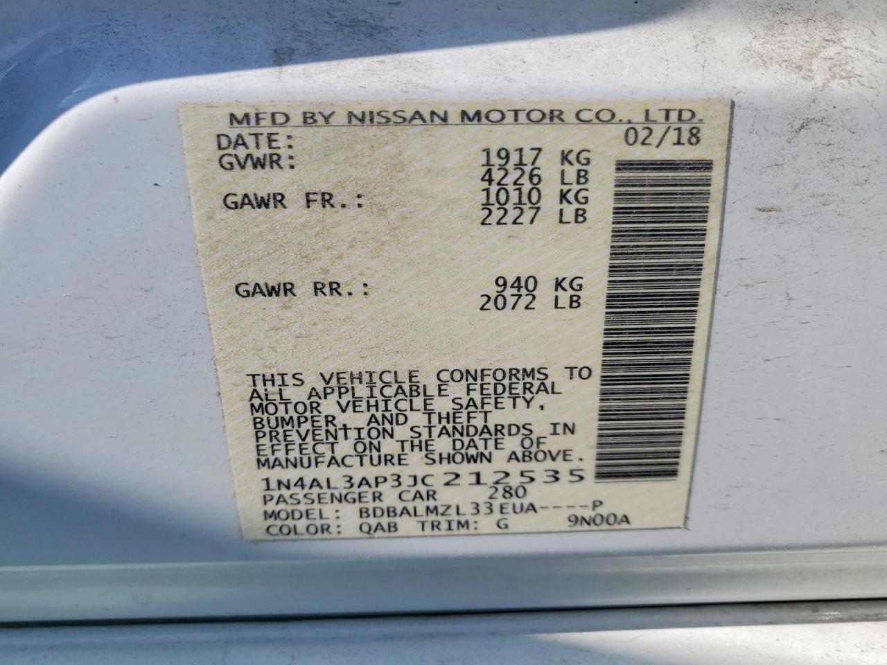 2018 NISSAN ALTIMA