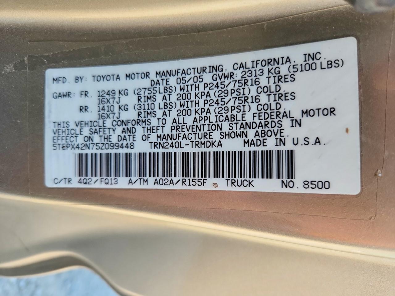 2005 TOYOTA TACOMA