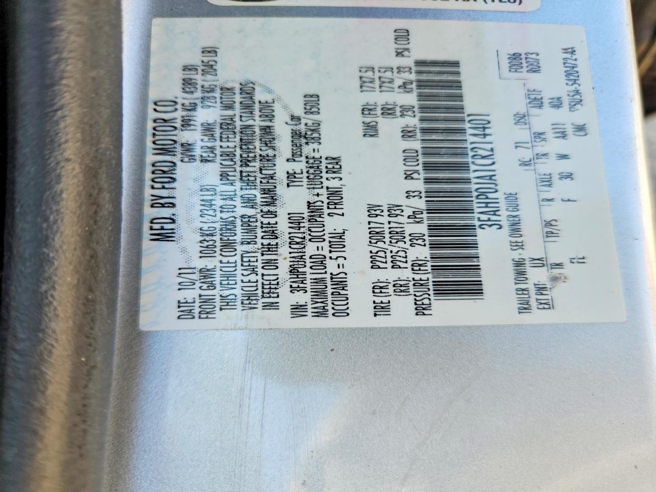 2012 FORD FUSION