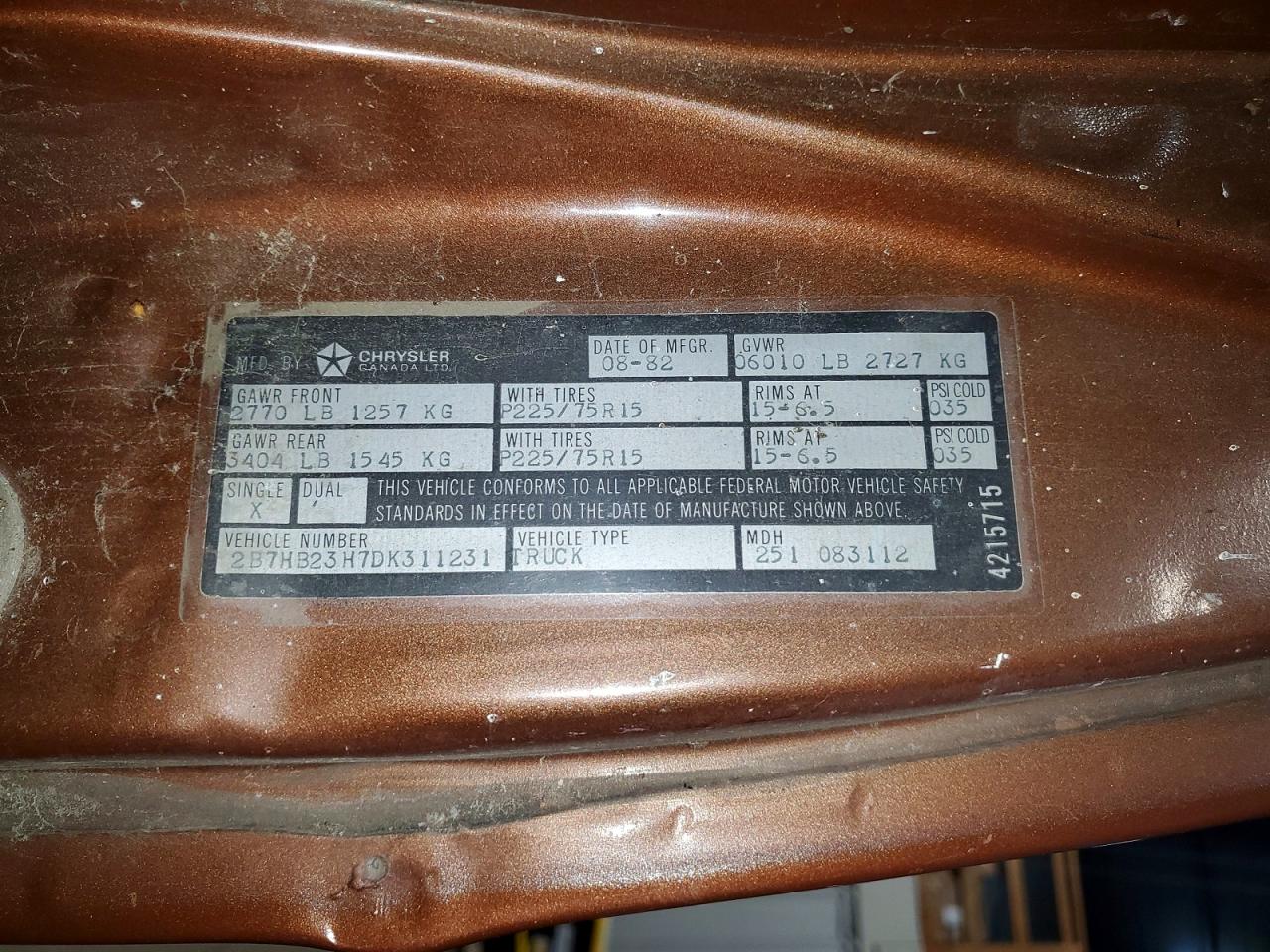 1983 DODGE B SERIES