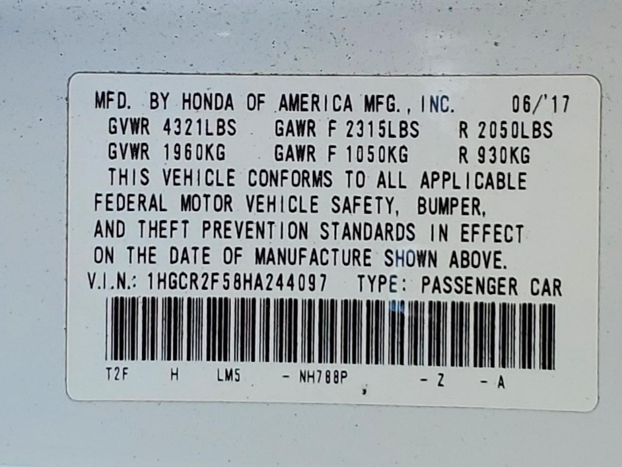 2017 HONDA ACCORD