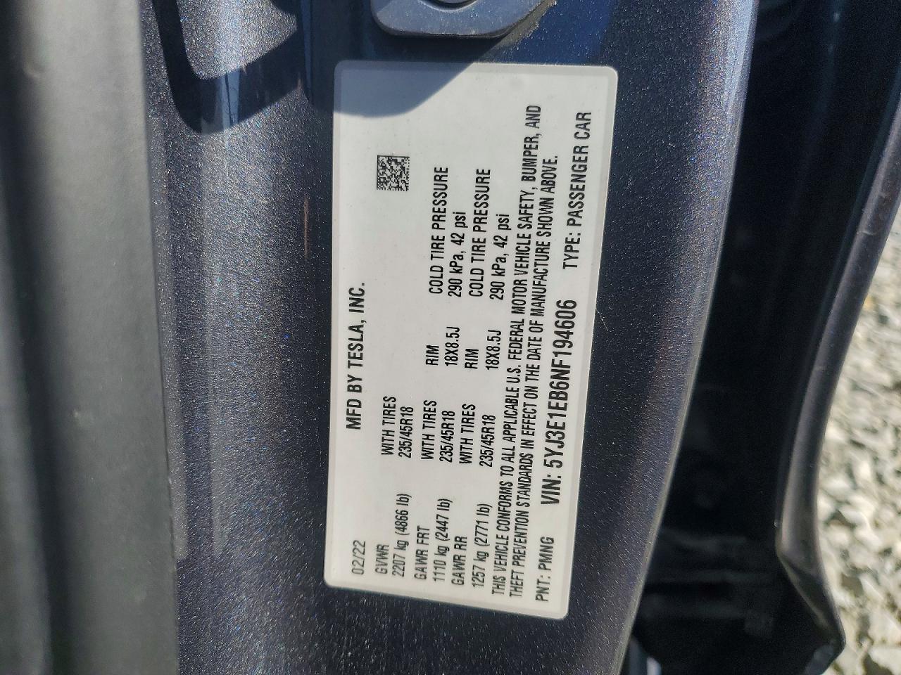 2022 TESLA MODEL 3