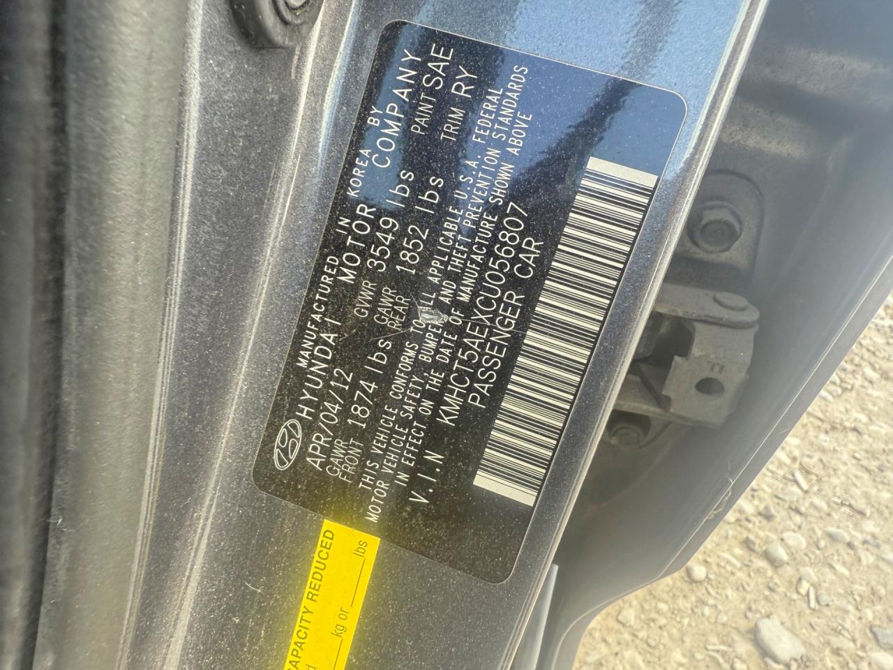 2012 HYUNDAI ACCENT