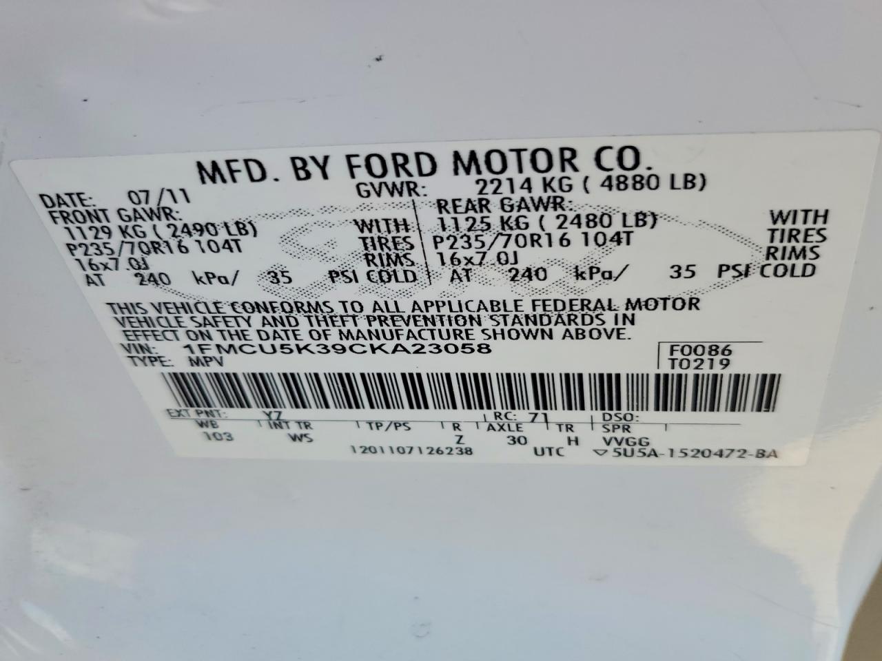 2012 FORD ESCAPE