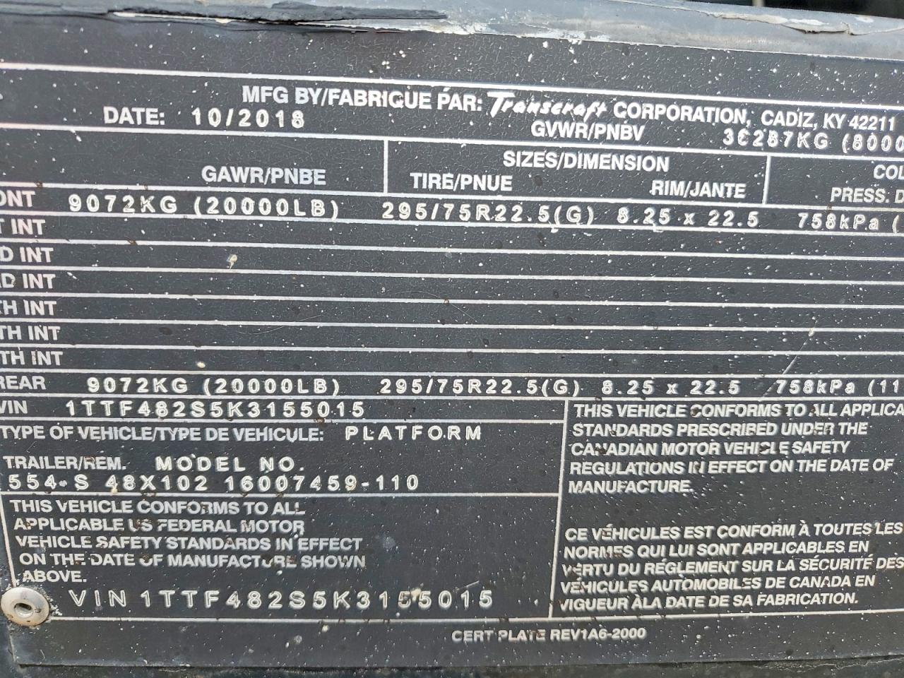 2019 TRANSCRAFT/WABASH STEEL FLAT