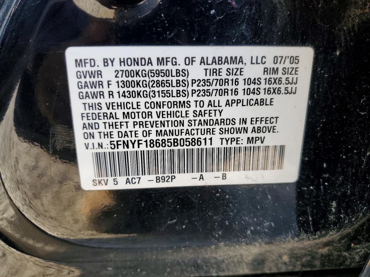 2005 HONDA PILOT