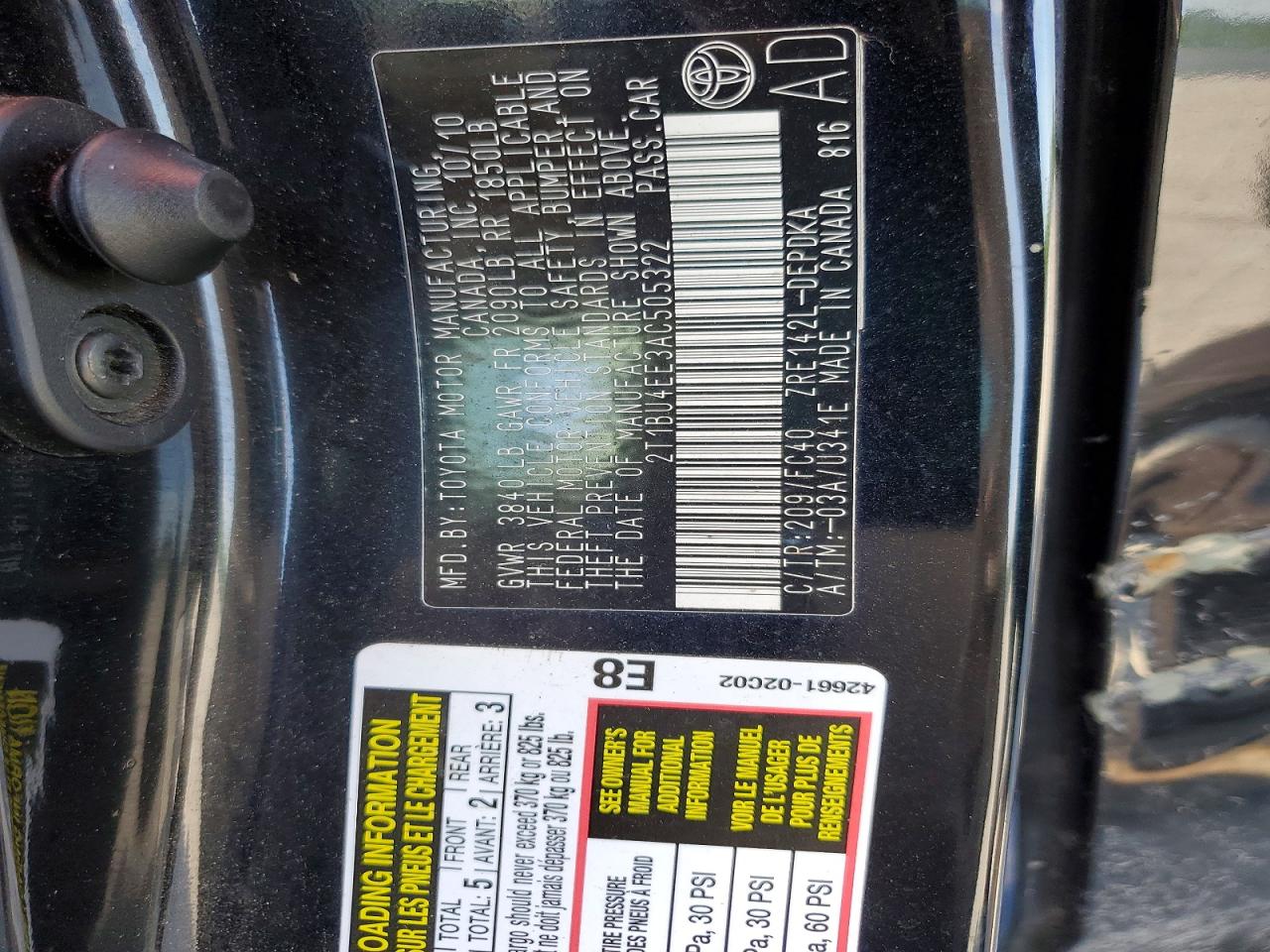 2010 TOYOTA COROLLA