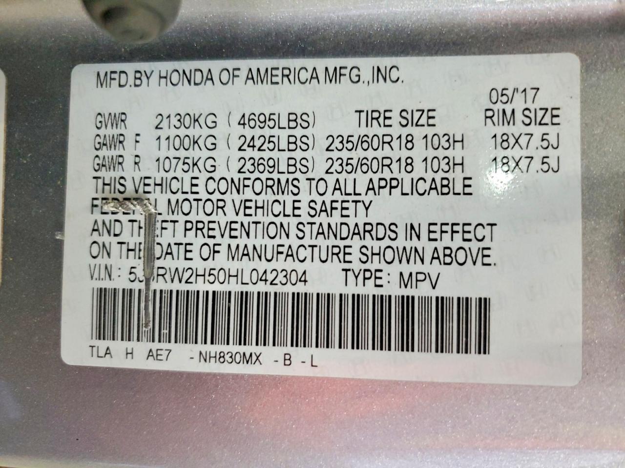 2017 HONDA CRV