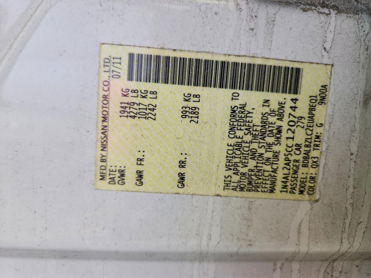 2012 NISSAN ALTIMA