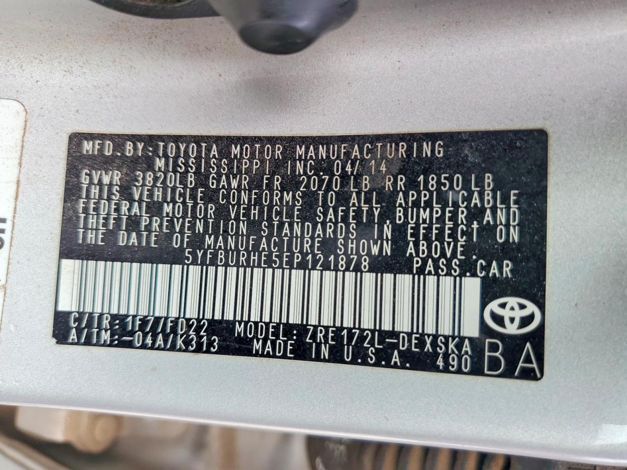2014 TOYOTA COROLLA