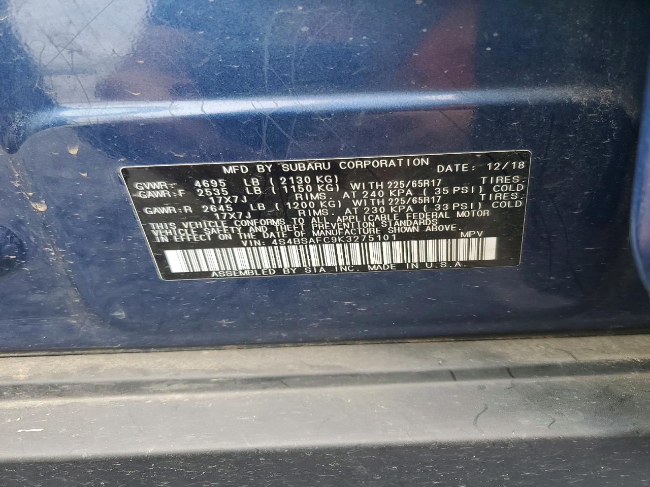 2019 SUBARU OUTBACK