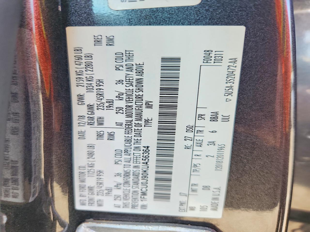 2019 FORD ESCAPE