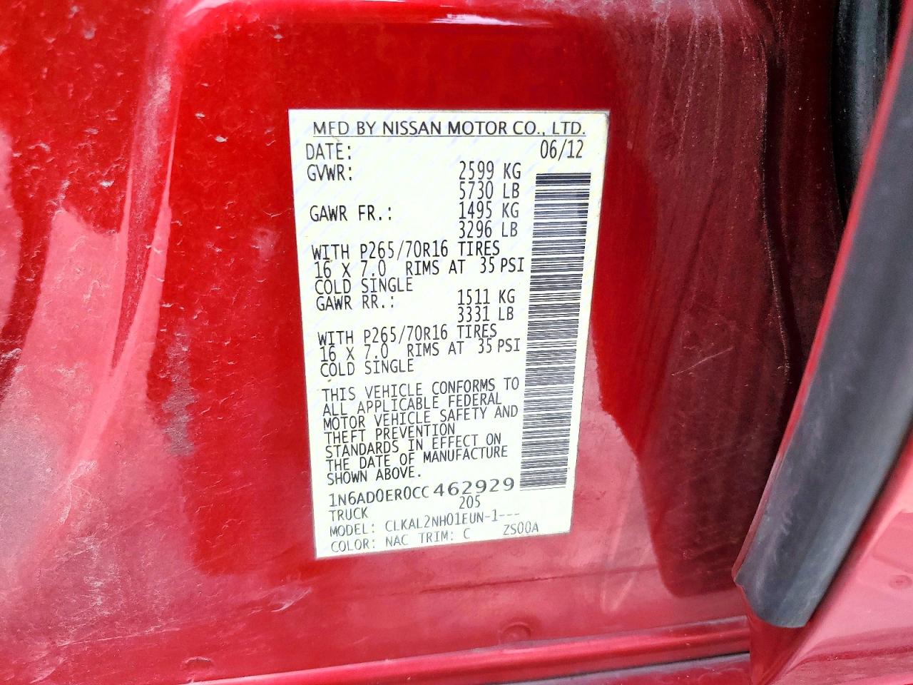 2012 NISSAN FRONTIER