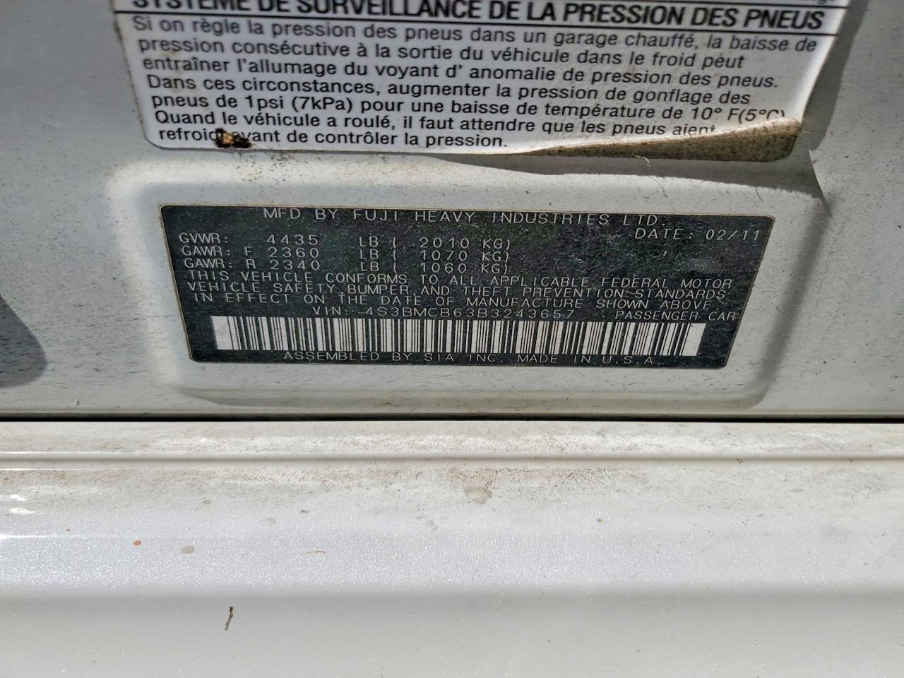 2011 SUBARU LEGACY
