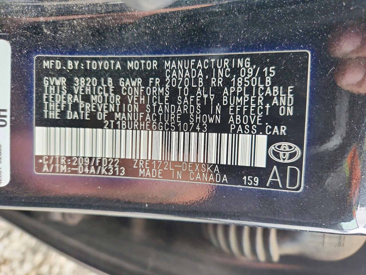2016 TOYOTA COROLLA