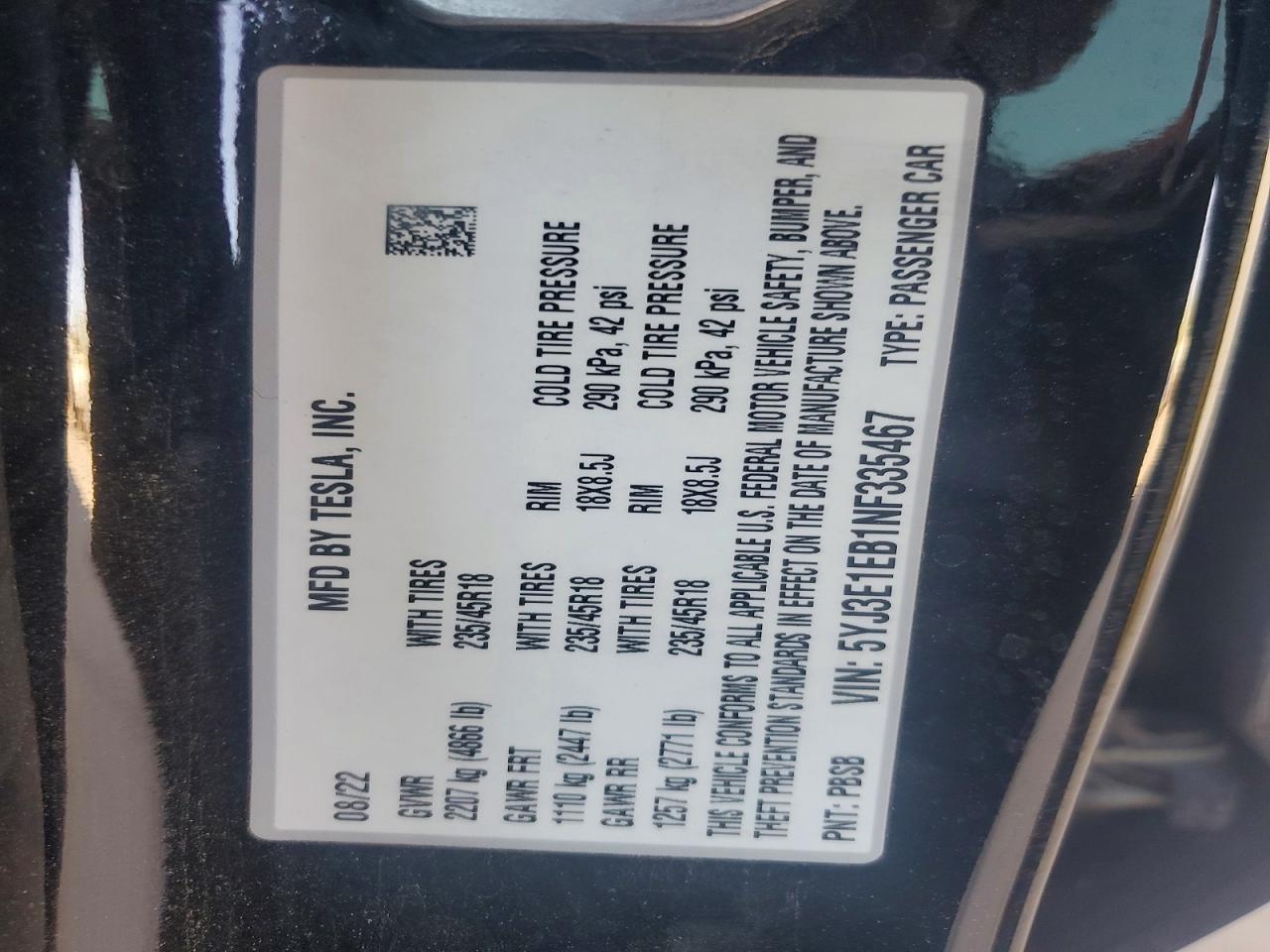 2022 TESLA MODEL 3
