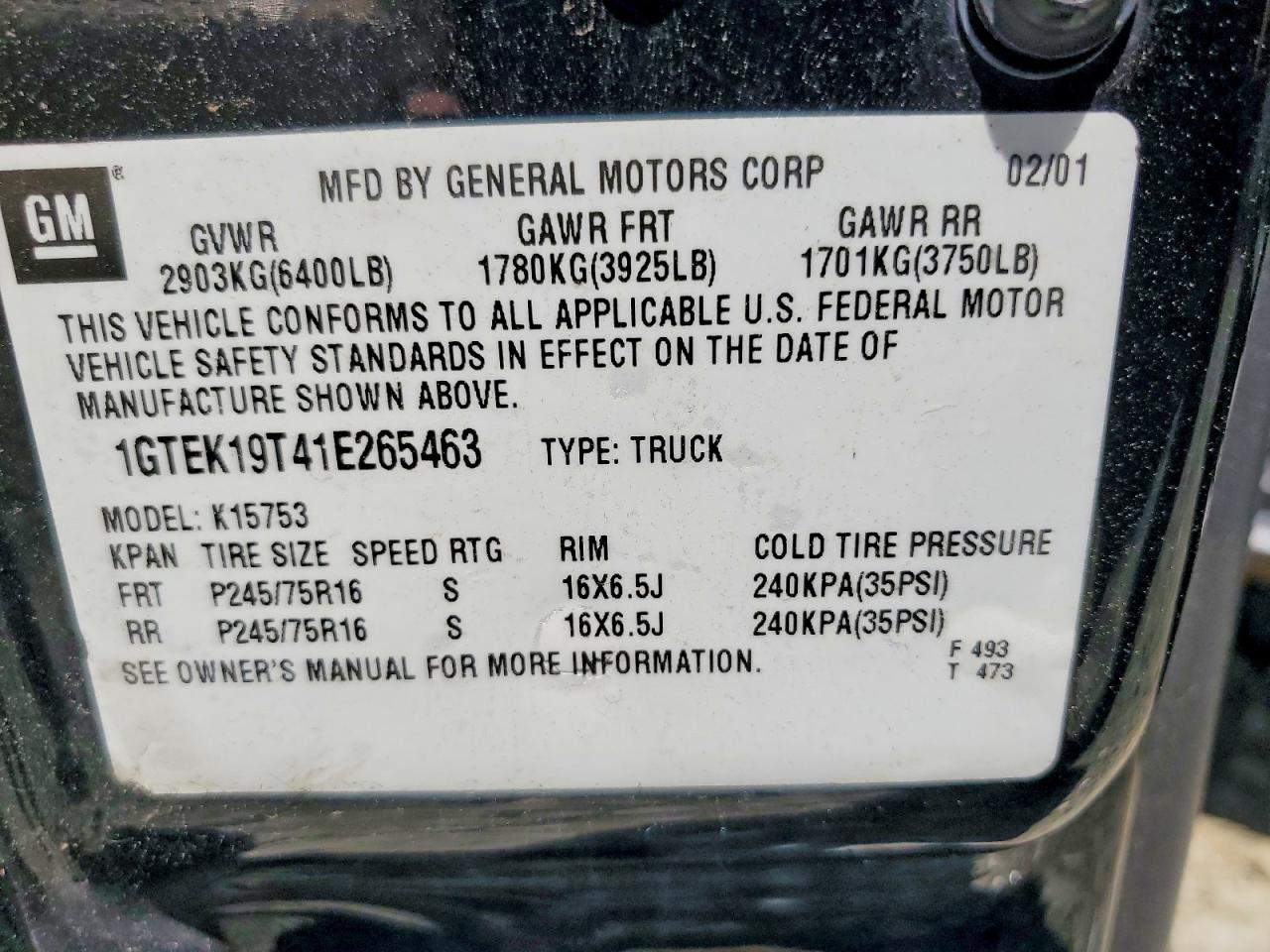 2001 GMC SIERRA