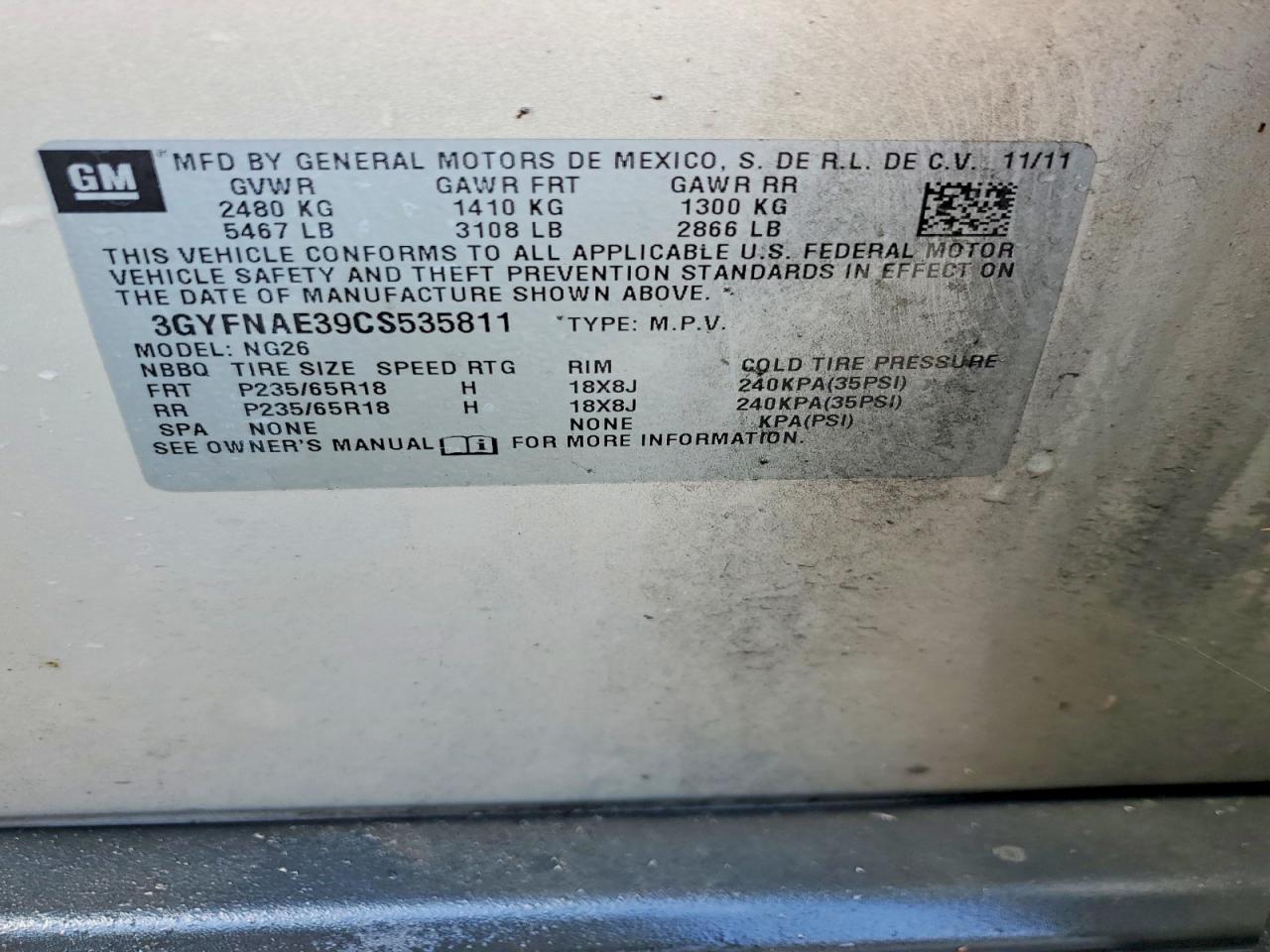 2012 CADILLAC SRX