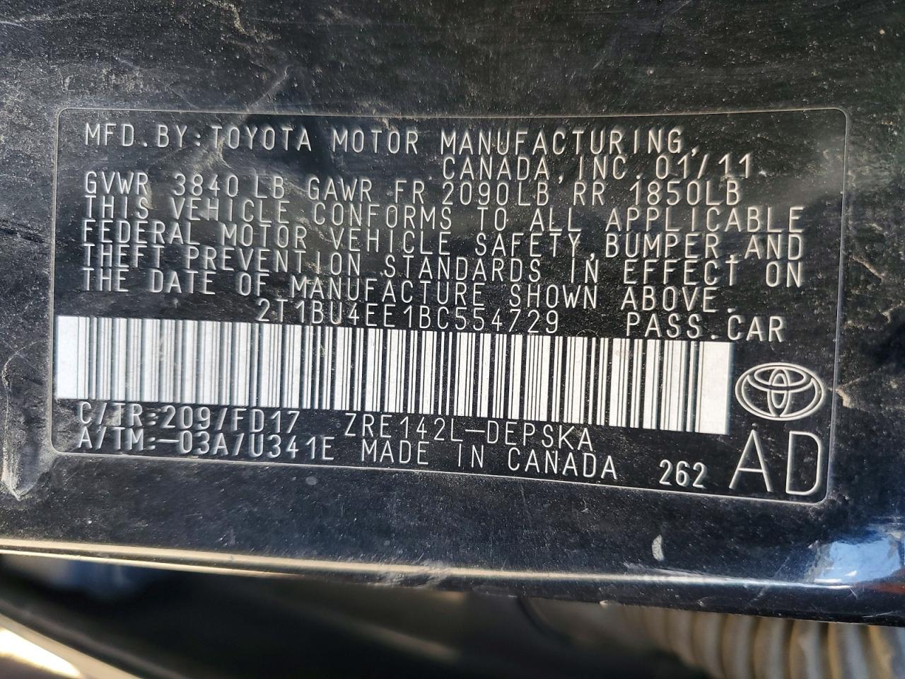 2011 TOYOTA COROLLA