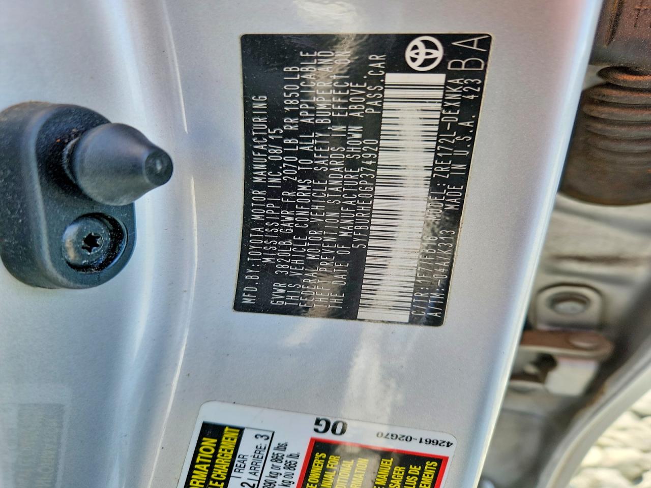 2016 TOYOTA COROLLA