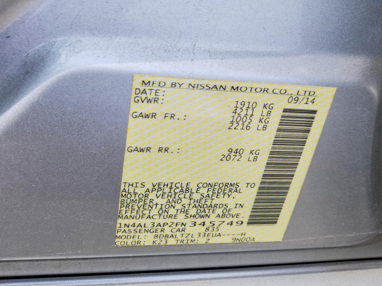 2015 NISSAN ALTIMA