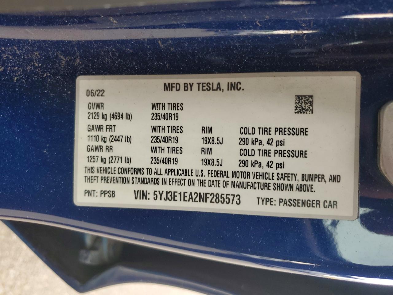 2022 TESLA MODEL 3