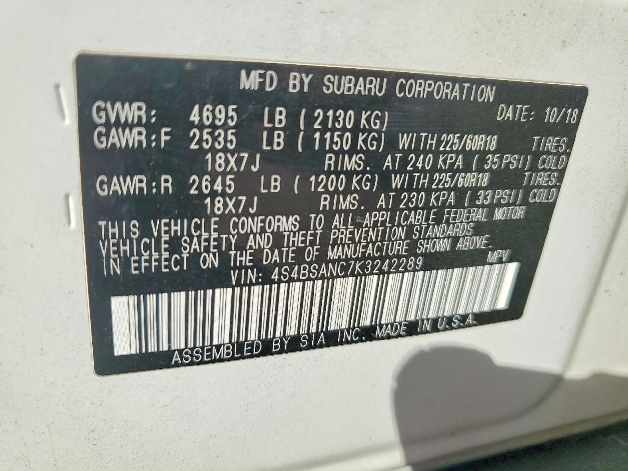 2019 SUBARU OUTBACK