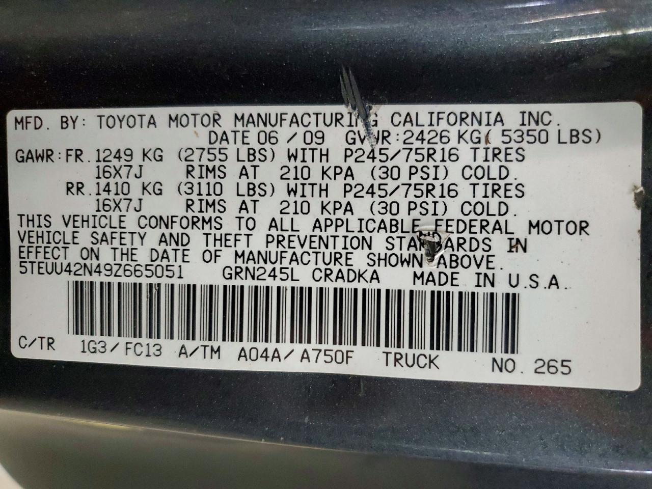 2009 TOYOTA TACOMA
