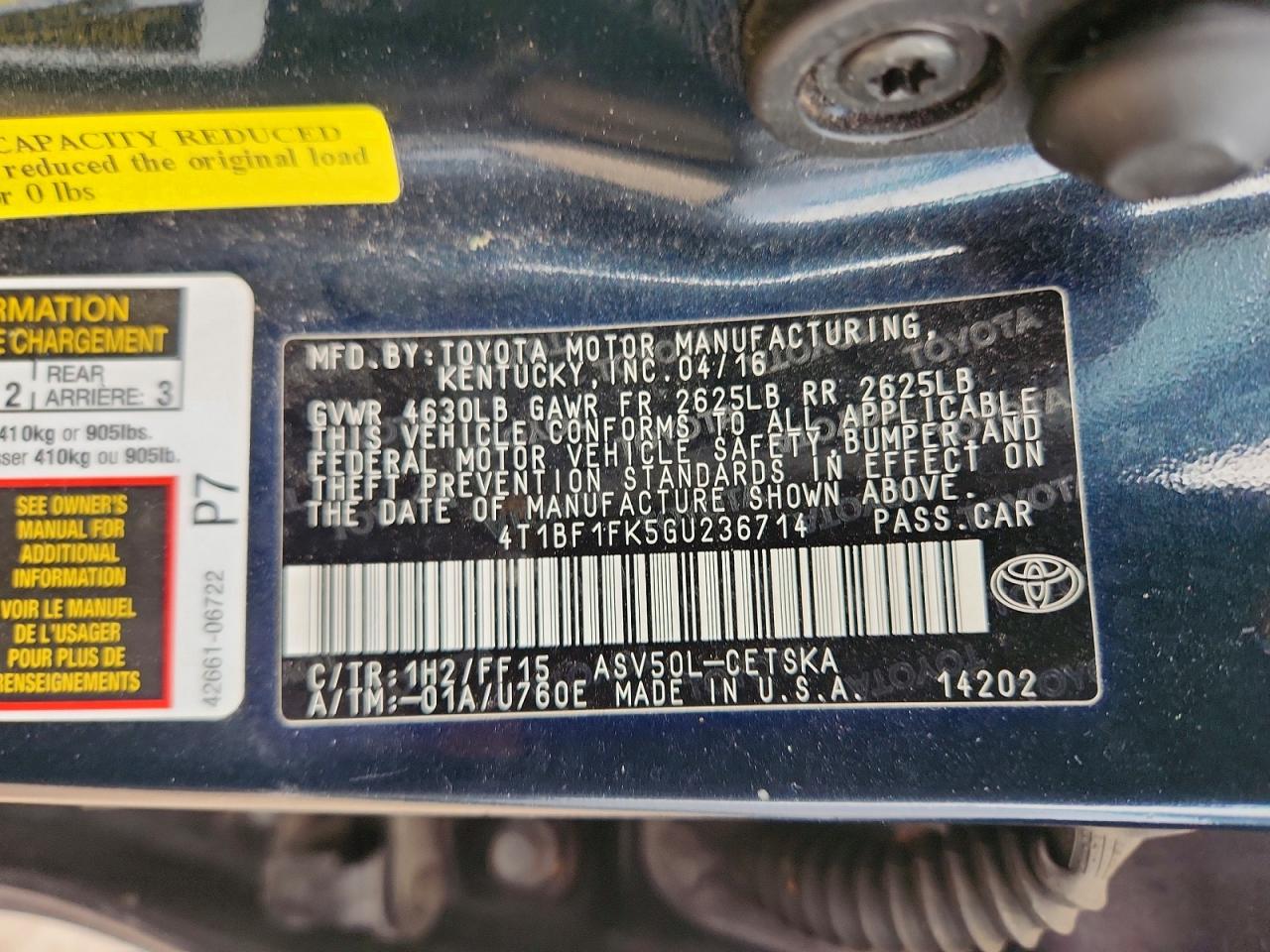 2016 TOYOTA CAMRY