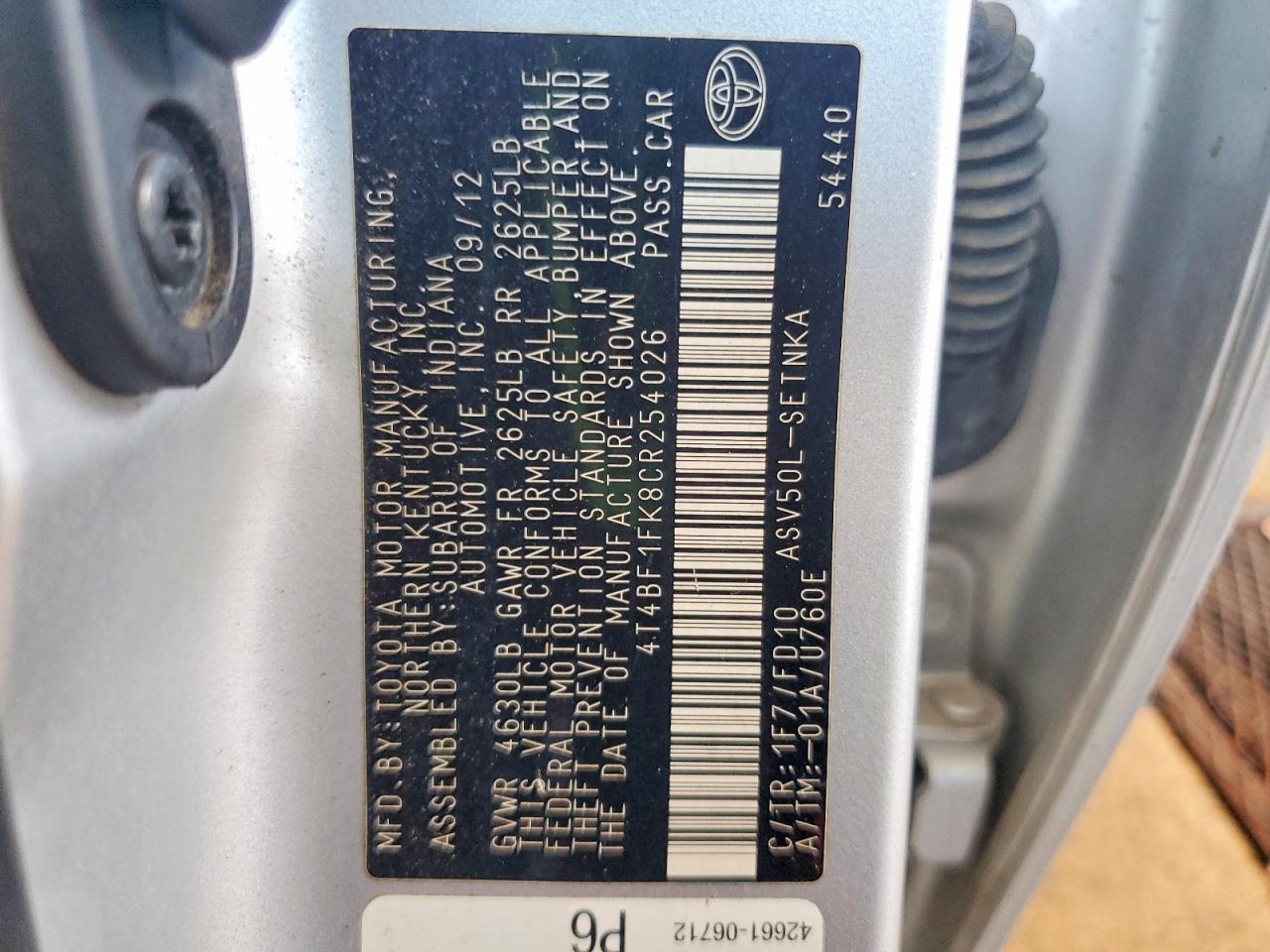 2012 TOYOTA CAMRY