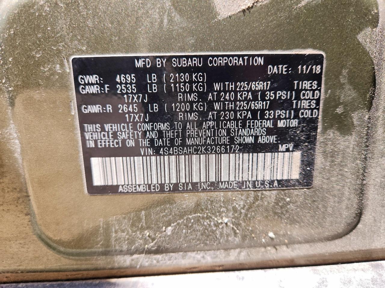 2019 SUBARU OUTBACK