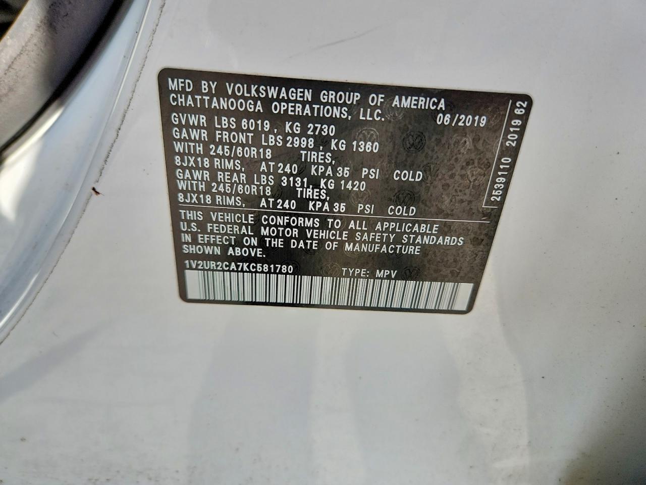2019 VOLKSWAGEN ATLAS