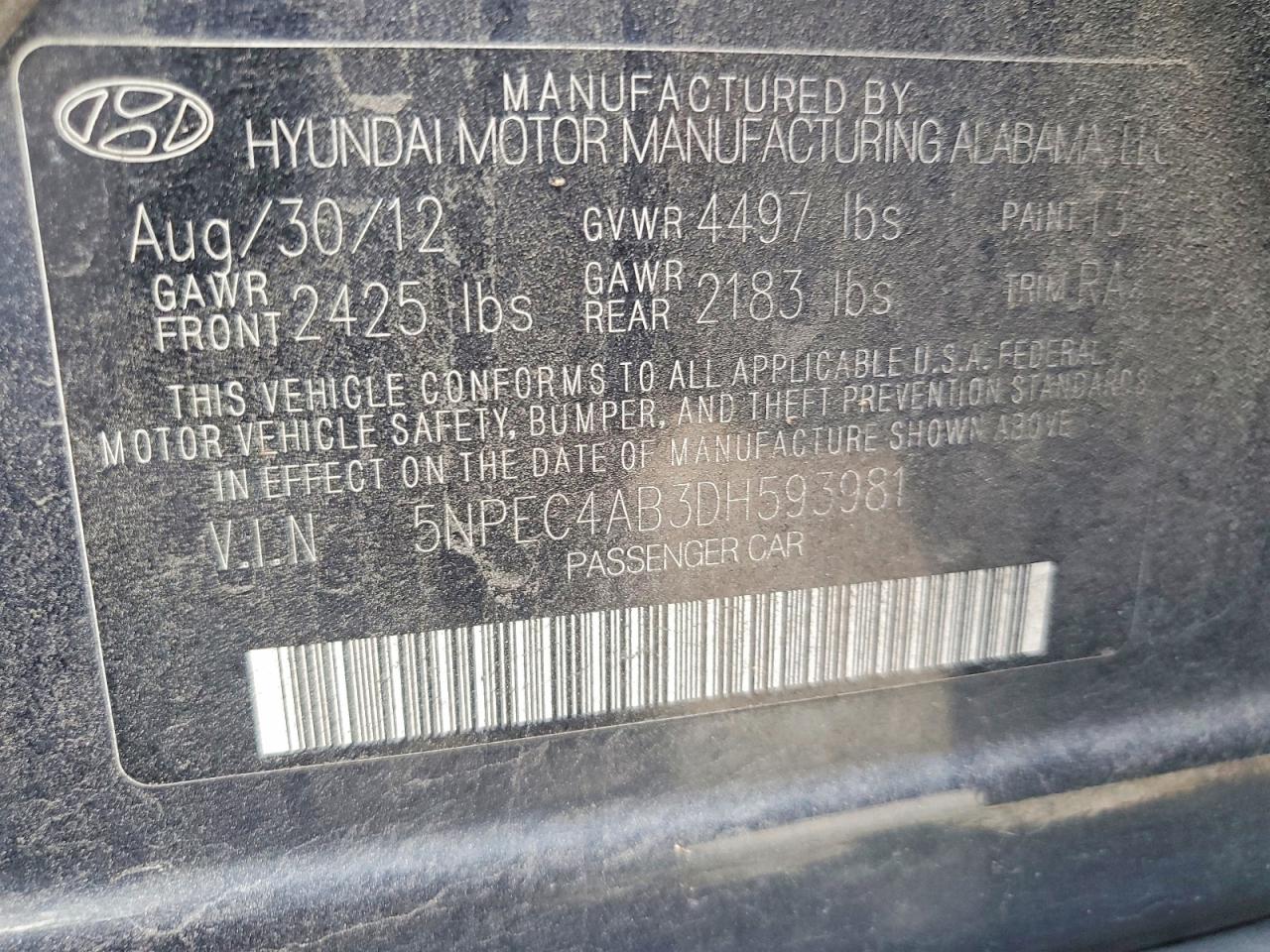 2013 HYUNDAI SONATA