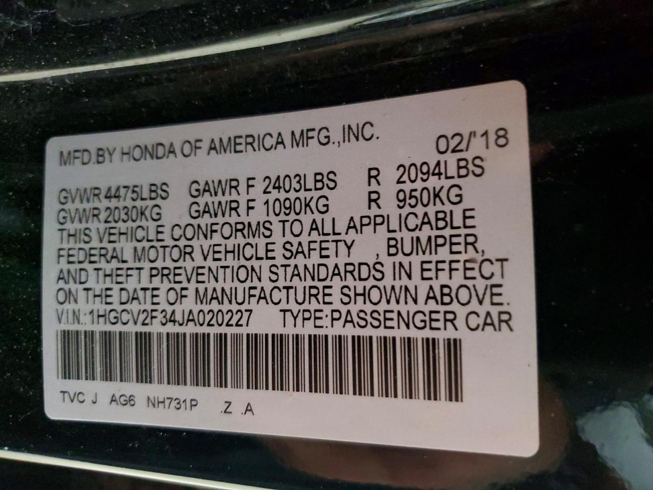 2018 HONDA ACCORD