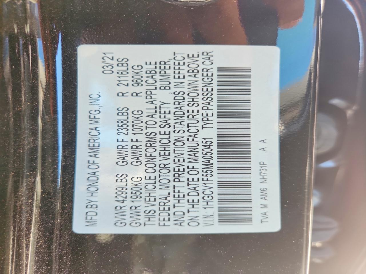 2021 HONDA ACCORD