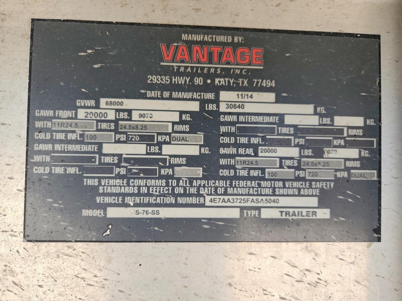 2015 VANTAGE TRAILER