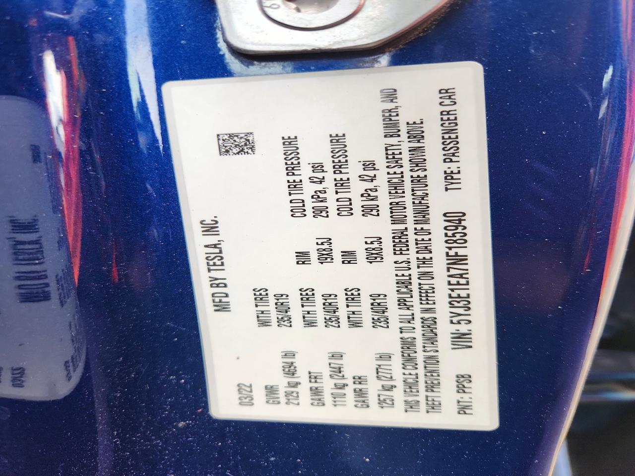 2022 TESLA MODEL 3
