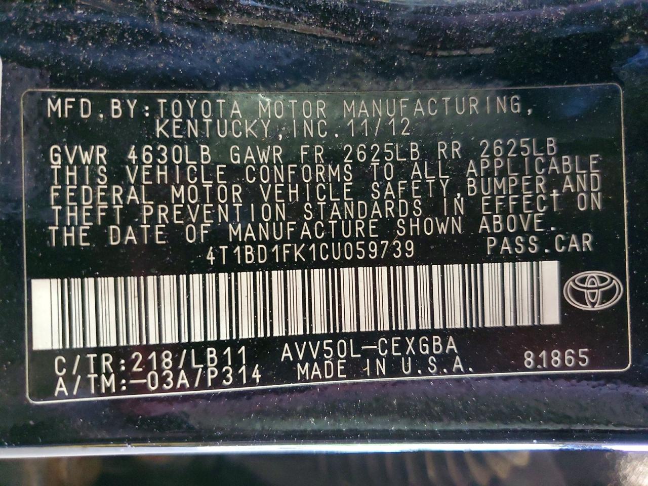 2012 TOYOTA CAMRY SOLA