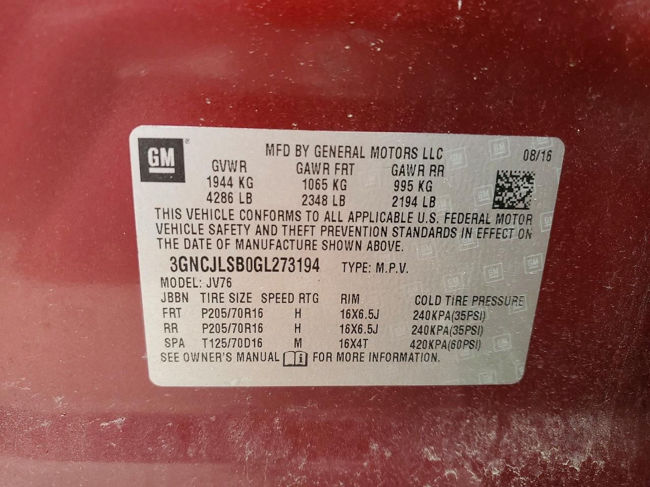 2016 CHEVROLET TRAX