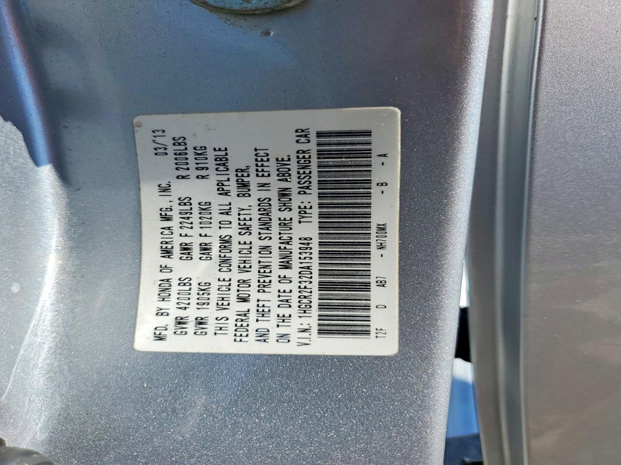 2013 HONDA ACCORD