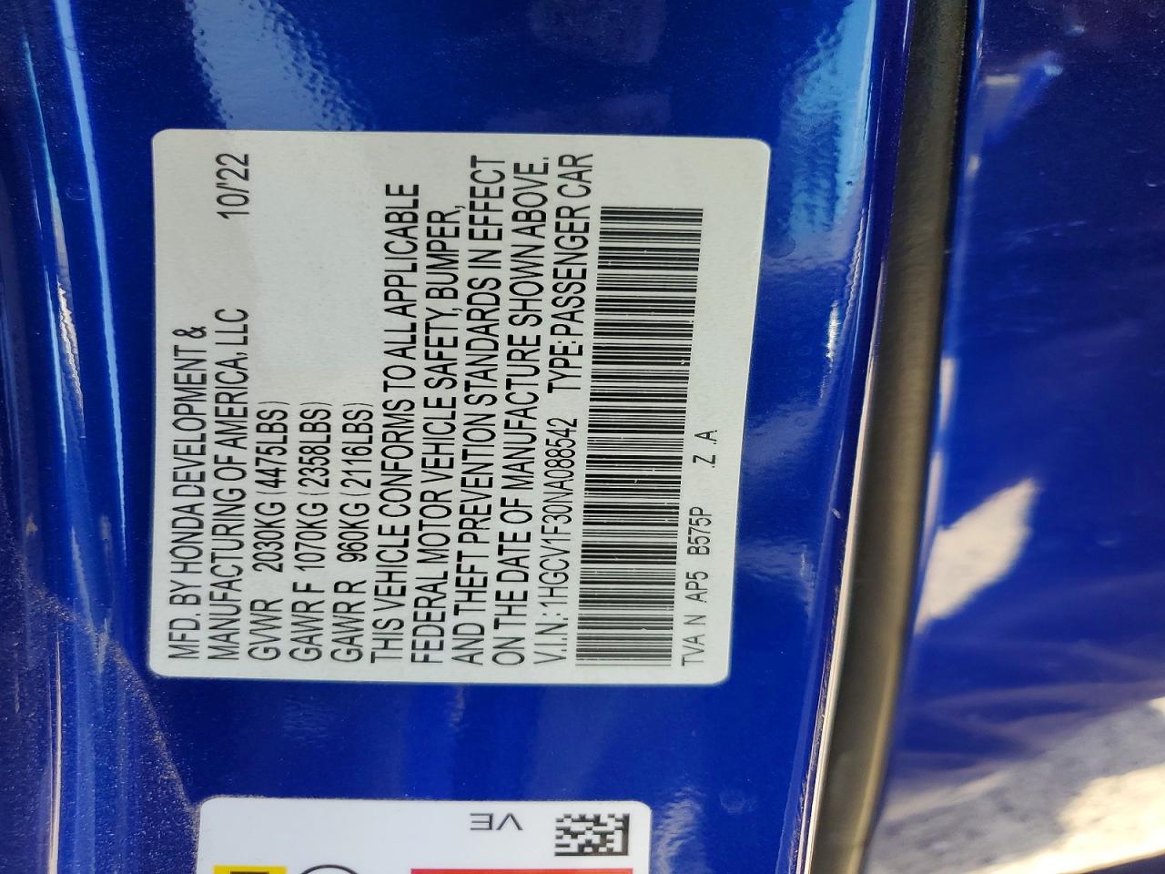 2022 HONDA ACCORD