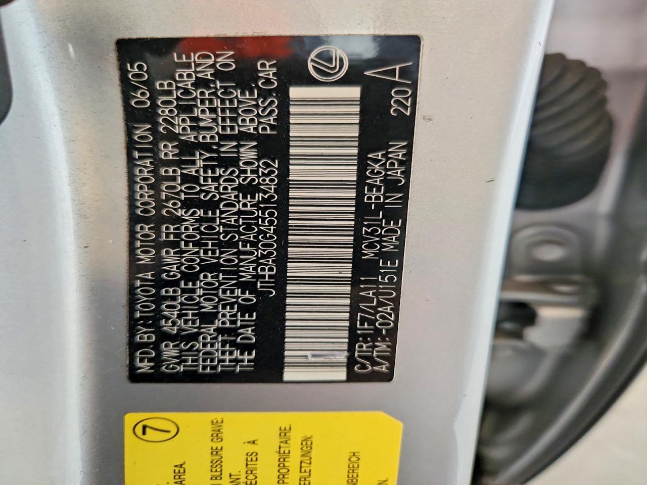 2005 LEXUS ES330